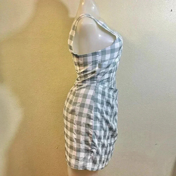 Runaway The Label Tighan Dress Women’s Sz 4 Sage Gingham Checkered One Shoulder - Picture 4 of 9